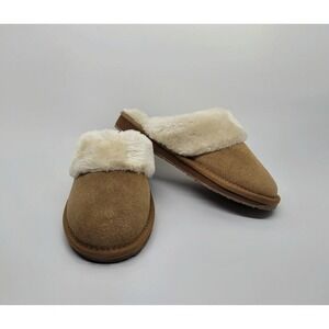 Minnetonka Chesney Tan Suede Faux Fur Scuff Slippers Womens 6M